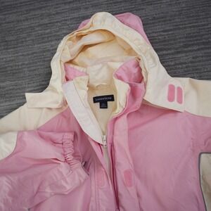 Lands End Jacket Women XL 18-20 Pink Cream Colorblock Squall Hooded Winter Coat